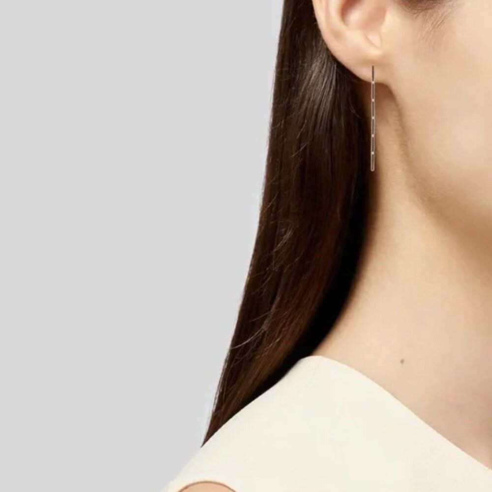 18K Diamond Bar Drop Earrings - Picture 5 of 16